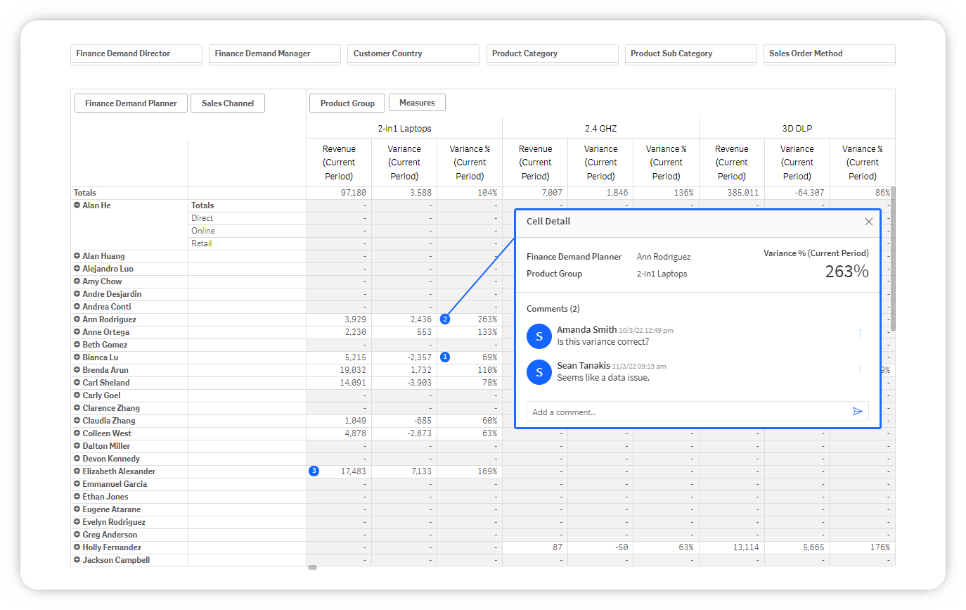 Qommentary Pivot Table screenshot